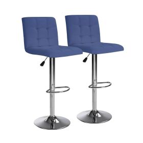Bar Stools 1 Set of 2, Counter Height Bar Stools, Square Cushion Bar Stools with Back, Footstool, Cafe, Blue, 2 pieces