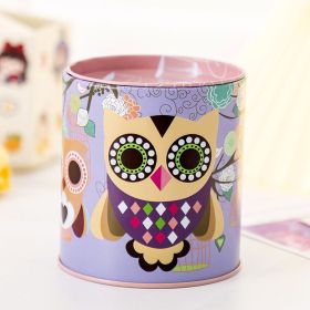 1pc Cartoon Owl Houndstooth Iron Material Round Storage Tank Money Bank (Color: Purple)