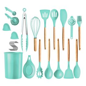 35Pcs Kitchen Cooking Utensils Set Spatula Set Baking Utensil Set Kitchen Accessories Necessities with Holder Egg Whisk Separator Tong Turner Spo (Color: green, size: One size)